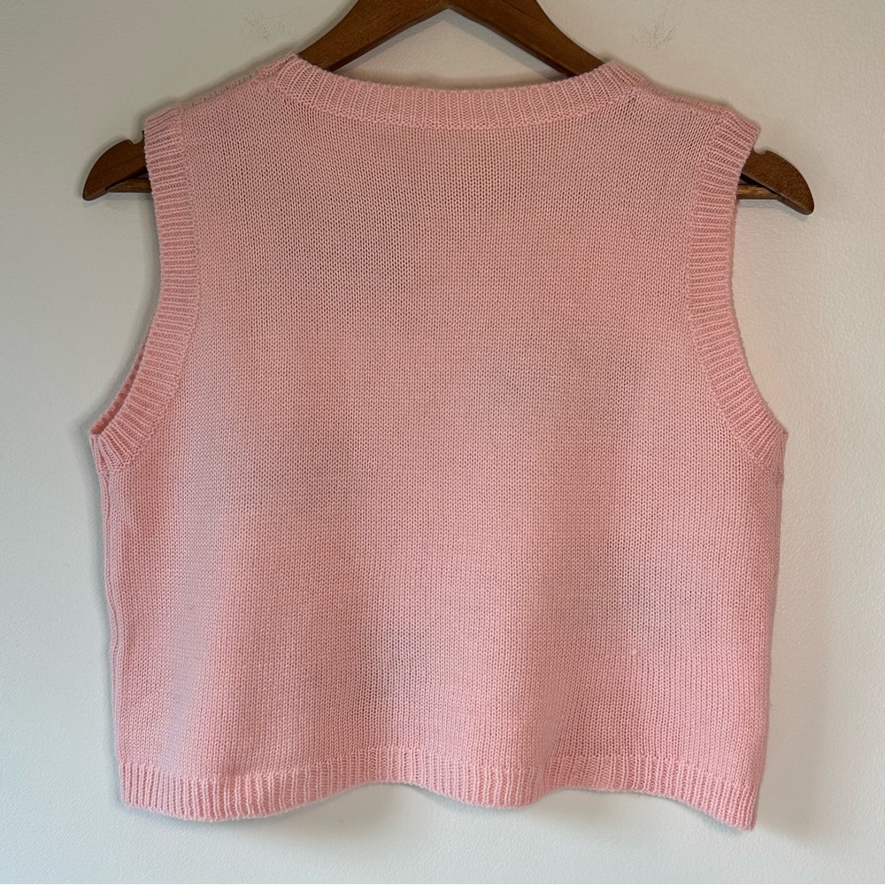 Vintage Pink Strawberry Knit Cropped Sweater Vest, size Small - Picture 2 of 16